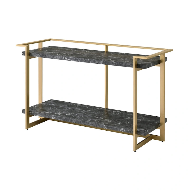 Table de canapé à couche unique en faux marbre noir et or de 51 pouces