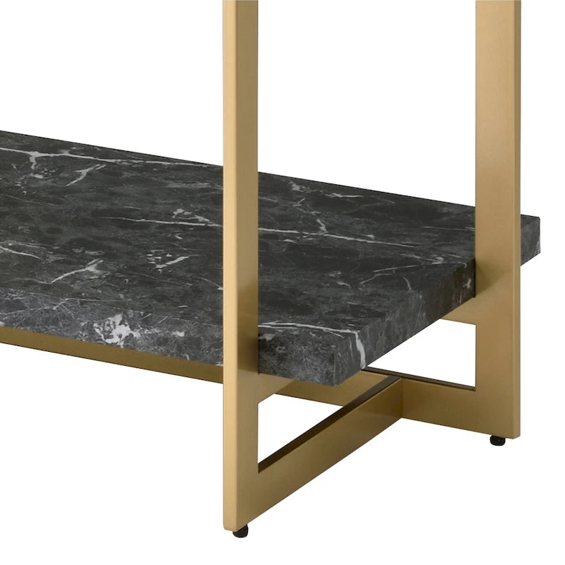 Table de canapé à couche unique en faux marbre noir et or de 51 pouces