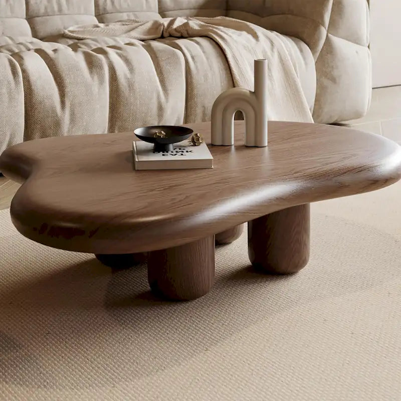 Table basse moderne en noyer en forme de nuage de 48,4 pouces