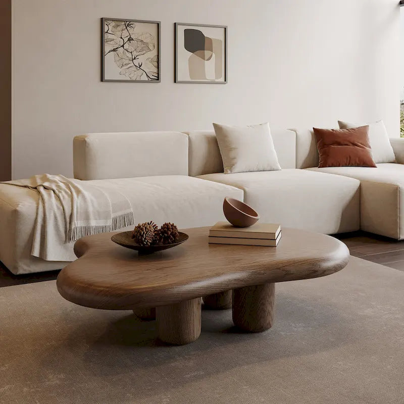 Table basse moderne en noyer en forme de nuage de 48,4 pouces