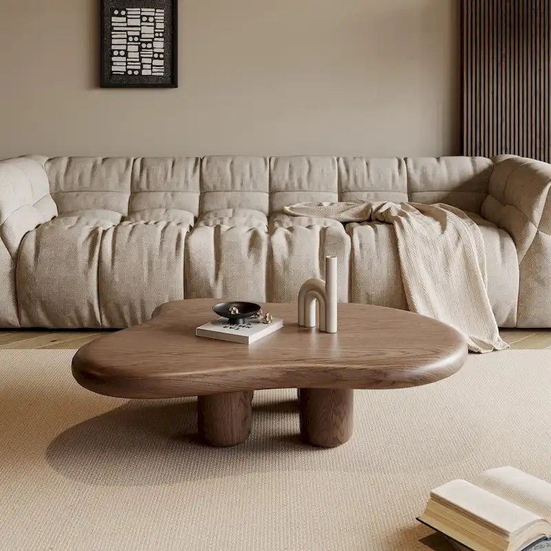 Table basse moderne en noyer en forme de nuage de 48,4 pouces