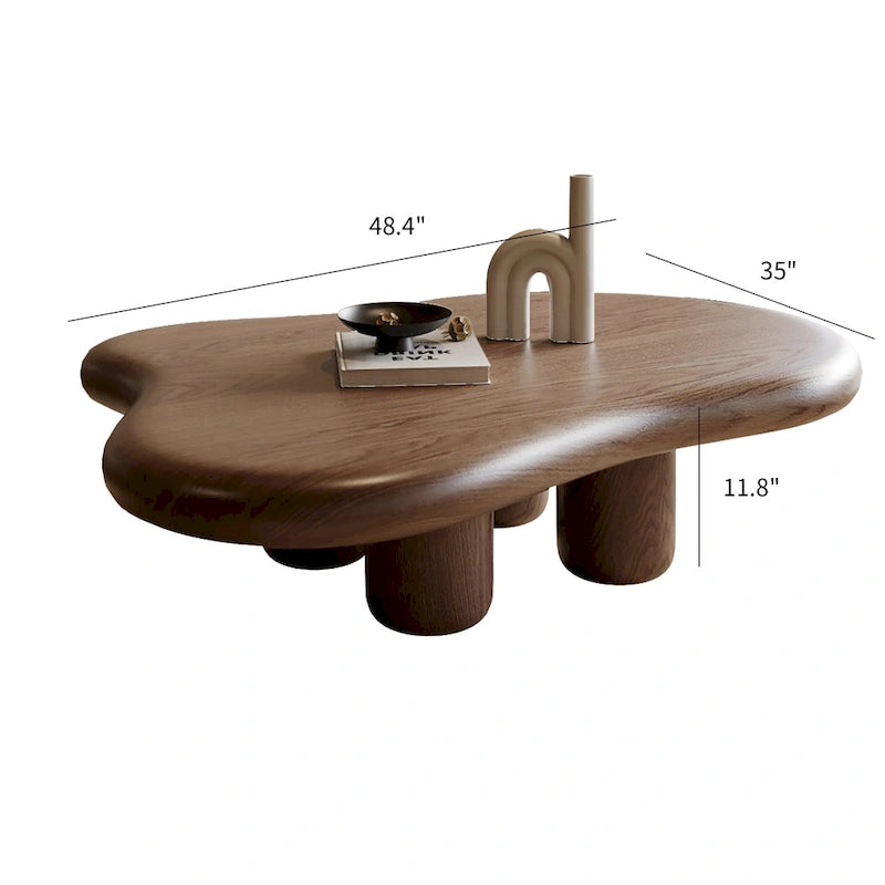 Table basse moderne en noyer en forme de nuage de 48,4 pouces