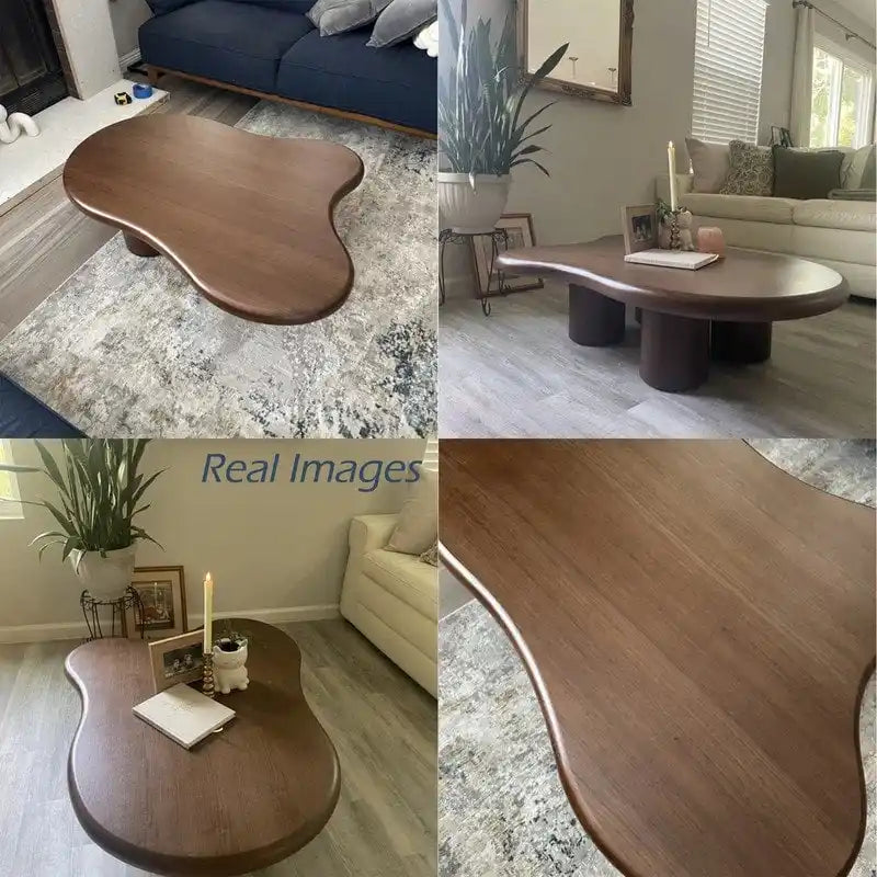 Table basse moderne en noyer en forme de nuage de 48,4 pouces