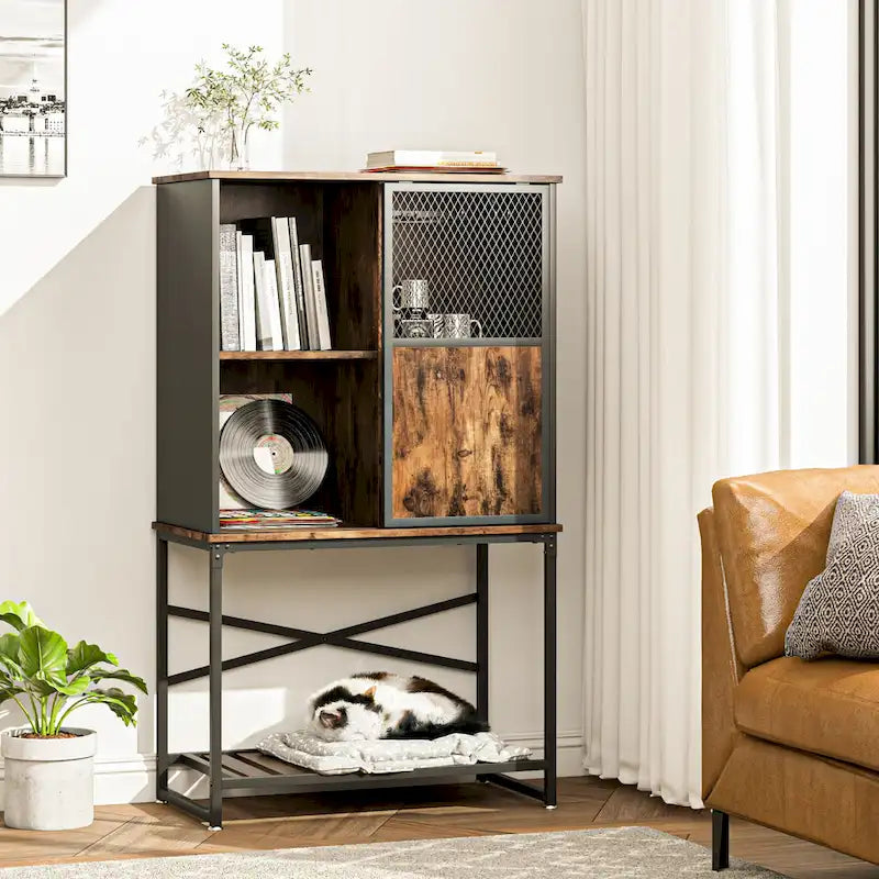 Bahut / Buffet de Rangement avec Porte Coulissante et Rangement pour Bouteilles de Vin