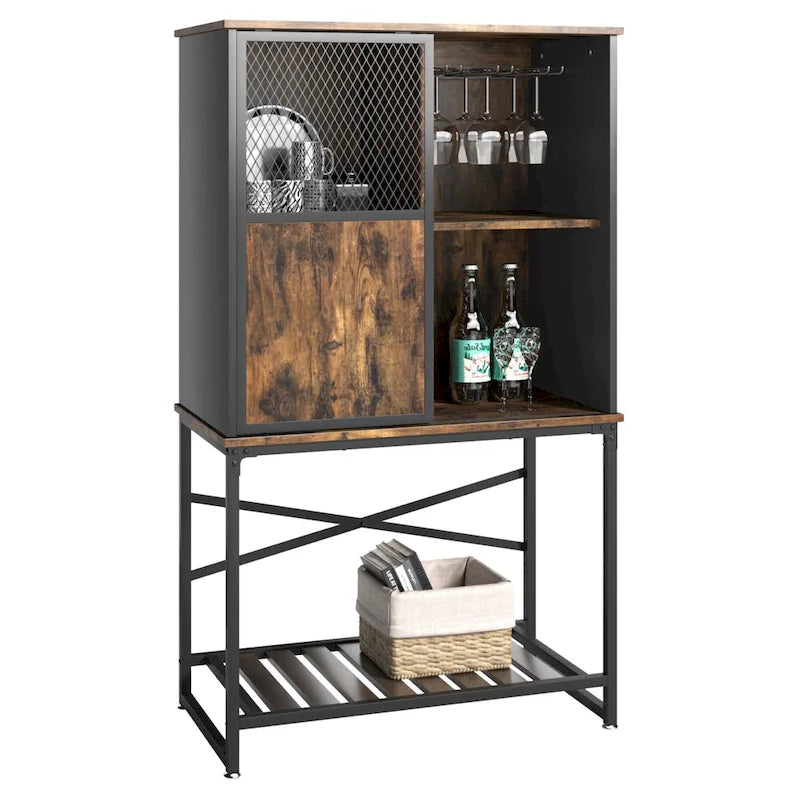 Bahut / Buffet de Rangement avec Porte Coulissante et Rangement pour Bouteilles de Vin
