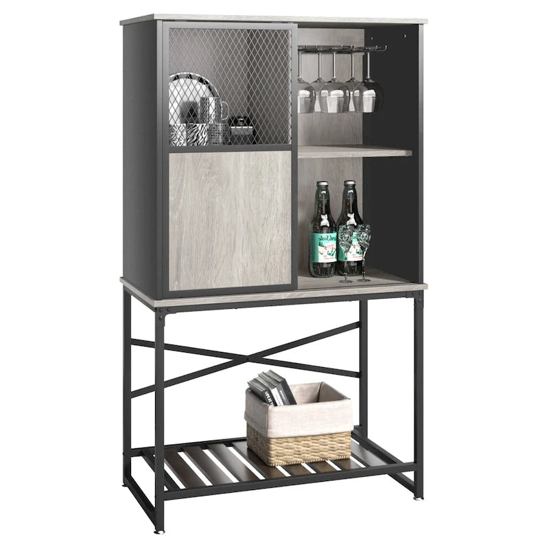 Bahut / Buffet de Rangement avec Porte Coulissante et Rangement pour Bouteilles de Vin