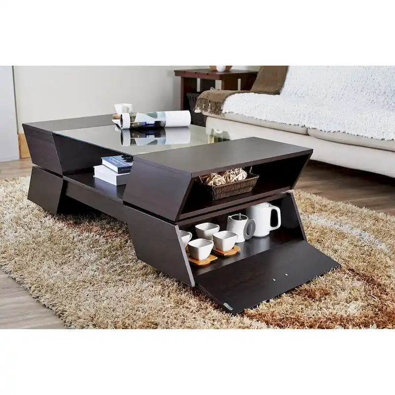 Table basse bicolore à plateau en verre de 47 pouces de style moderne avec une seule couche