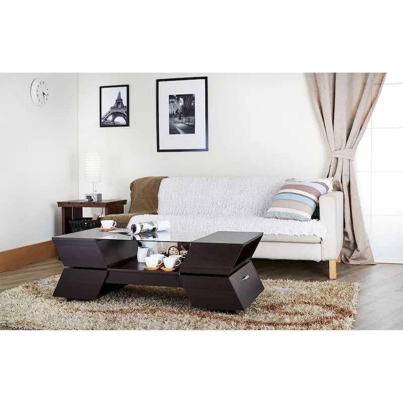 Table basse bicolore à plateau en verre de 47 pouces de style moderne avec une seule couche
