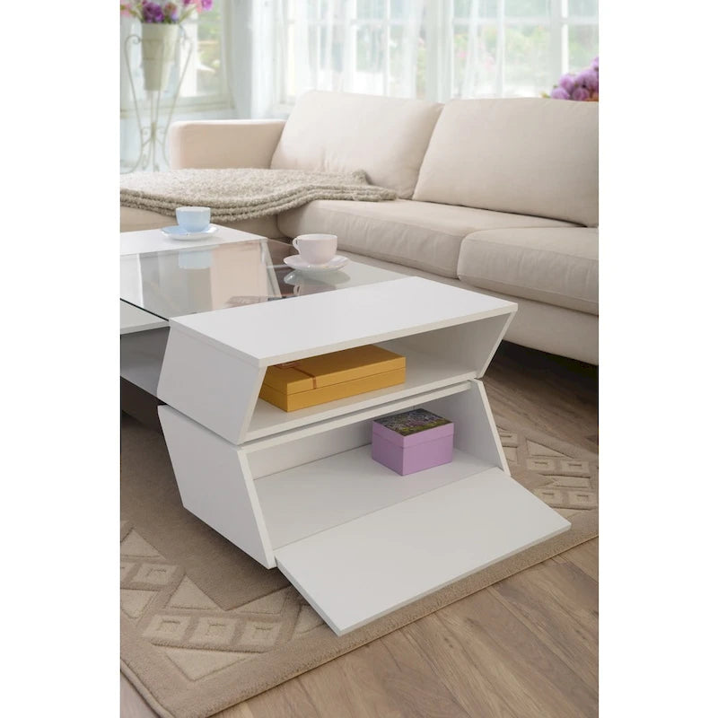 Table basse bicolore à plateau en verre de 47 pouces de style moderne avec une seule couche