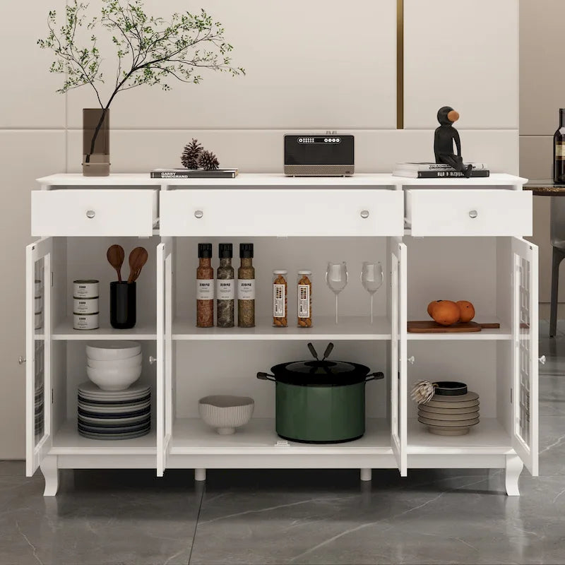 Buffet de ferme moderne en bois avec portes vitrées