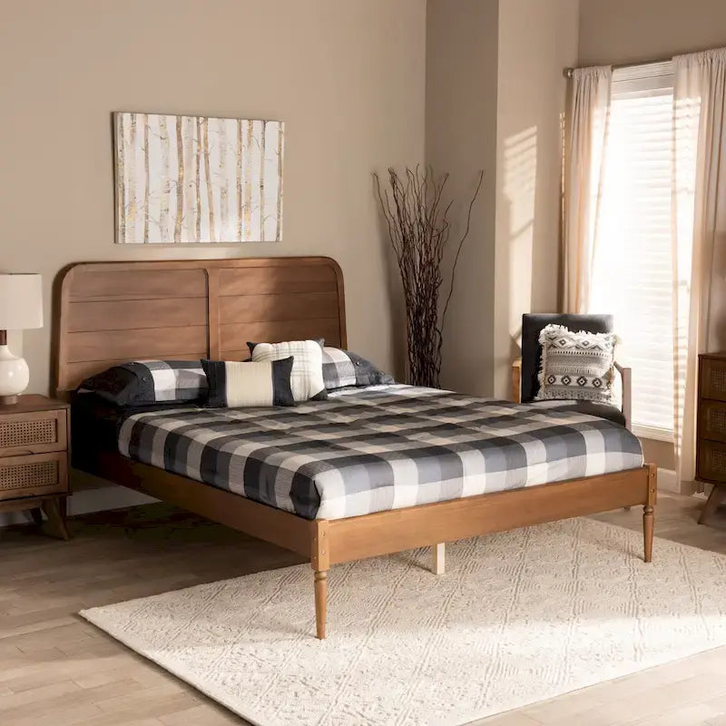 Lit plateforme classique et traditionnel en bois - Noyer marron