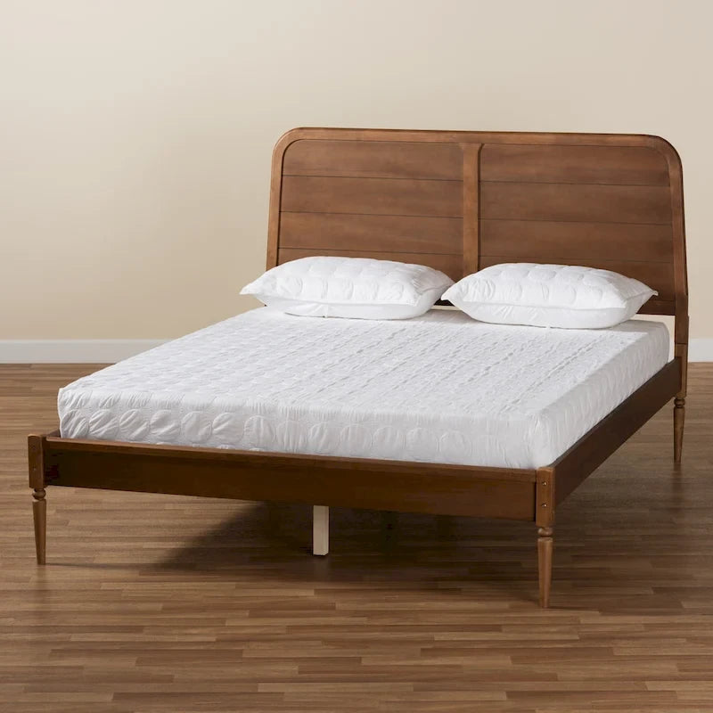 Lit plateforme classique et traditionnel en bois - Noyer marron