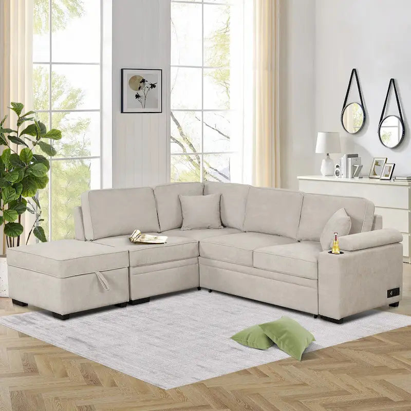 87.4 Sleeper Sofa Bed,2 in 1 Pull Out sofa bed L Shape Couch with Storage Ottoman for Living Room,Bedroom Couch and Small Apart