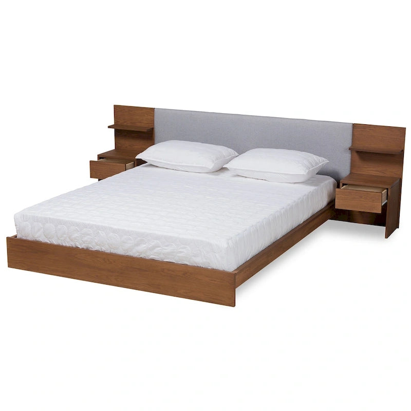 Lit de rangement moderne et contemporain avec tables de chevet intégrées