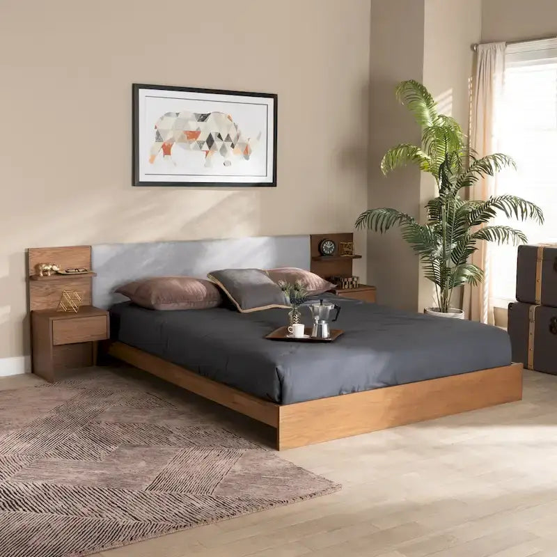 Lit de rangement moderne et contemporain avec tables de chevet intégrées