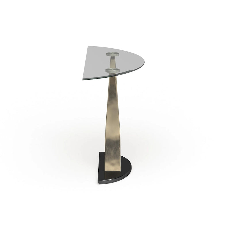 Table en verre moderne avec base demi-lune en métal argenté de 46 pouces