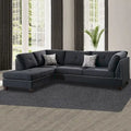 Ensemble de canapé d'angle 3 pièces en polyfibre avec pouf, couleur noire