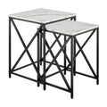 Tables d'appoint gigognes modernes à plateau en placage effet marbre et structure en métal noir - Lot de 2
