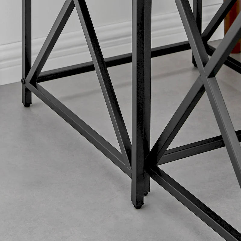 Tables d'appoint gigognes modernes à plateau en placage effet marbre et structure en métal noir - Lot de 2