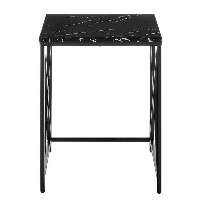 Tables d'appoint gigognes modernes à plateau en placage effet marbre et structure en métal noir - Lot de 2