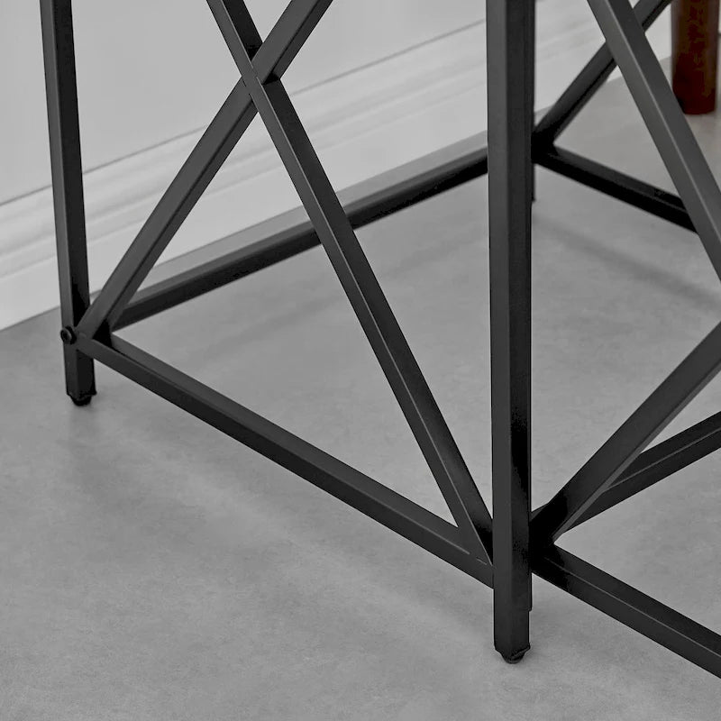 Tables d'appoint gigognes modernes à plateau en placage effet marbre et structure en métal noir - Lot de 2
