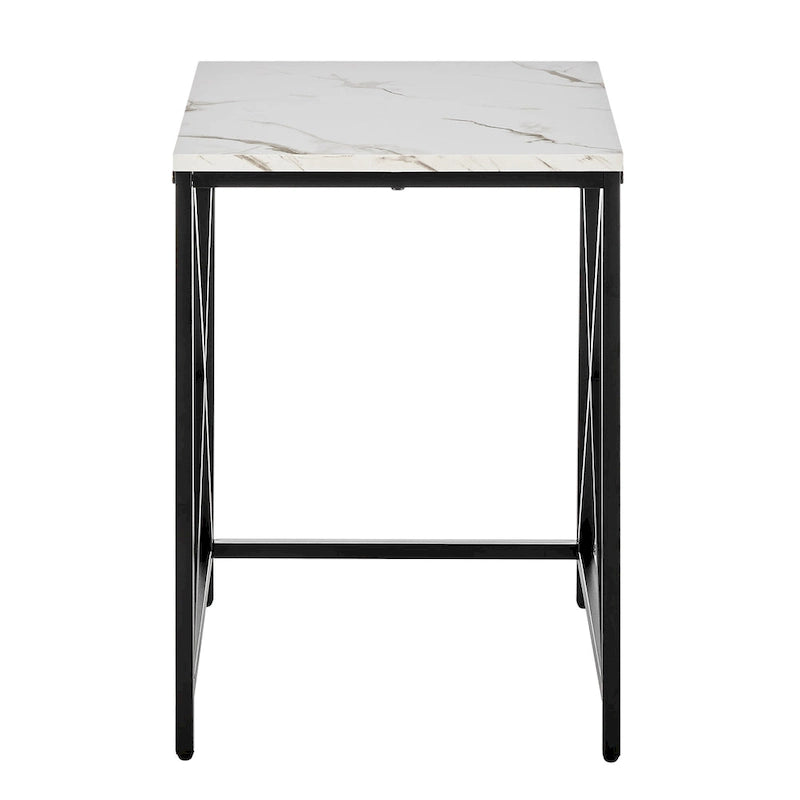 Tables d'appoint gigognes modernes à plateau en placage effet marbre et structure en métal noir - Lot de 2