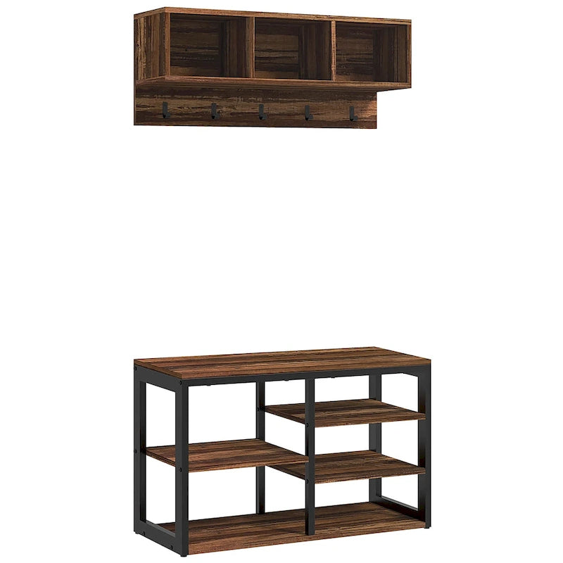 Ensemble banc à chaussures et porte-manteau 2 en 1, portemanteau avec banc et rangement à chaussures à 5 crochets