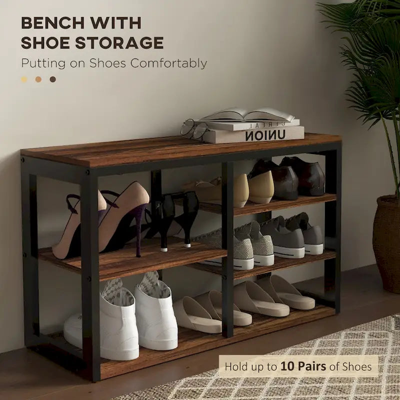 Ensemble banc à chaussures et porte-manteau 2 en 1, portemanteau avec banc et rangement à chaussures à 5 crochets