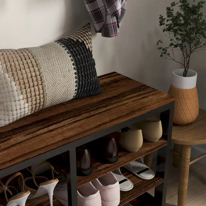 Ensemble banc à chaussures et porte-manteau 2 en 1, portemanteau avec banc et rangement à chaussures à 5 crochets