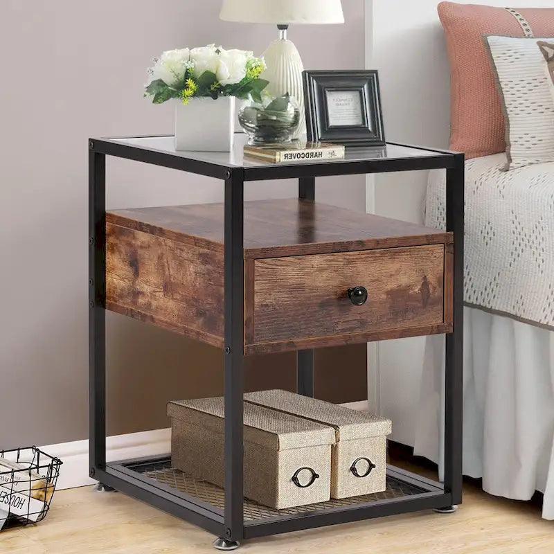 Ensemble de 3 tables basses modernes avec étagères de rangement, coloris marron/noir
