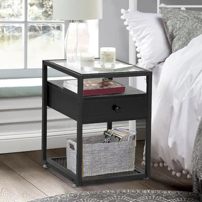 Ensemble de 3 tables basses modernes avec étagères de rangement, coloris marron/noir