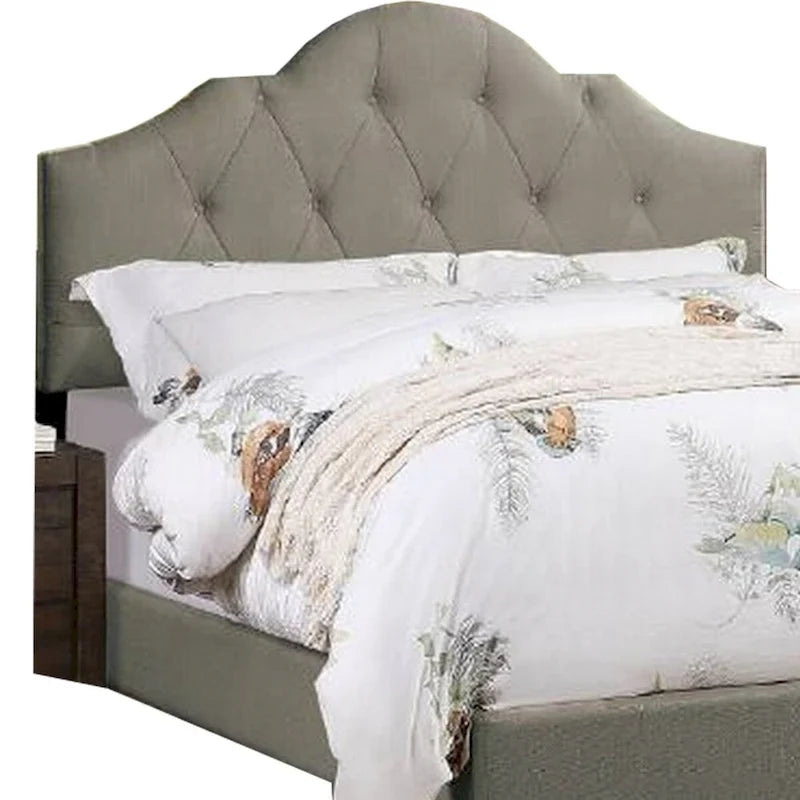 Lit King Size Rembourré, Tête de Lit Capitonnée Réglable, Tissu Gris