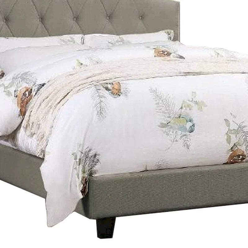 Lit King Size Rembourré, Tête de Lit Capitonnée Réglable, Tissu Gris