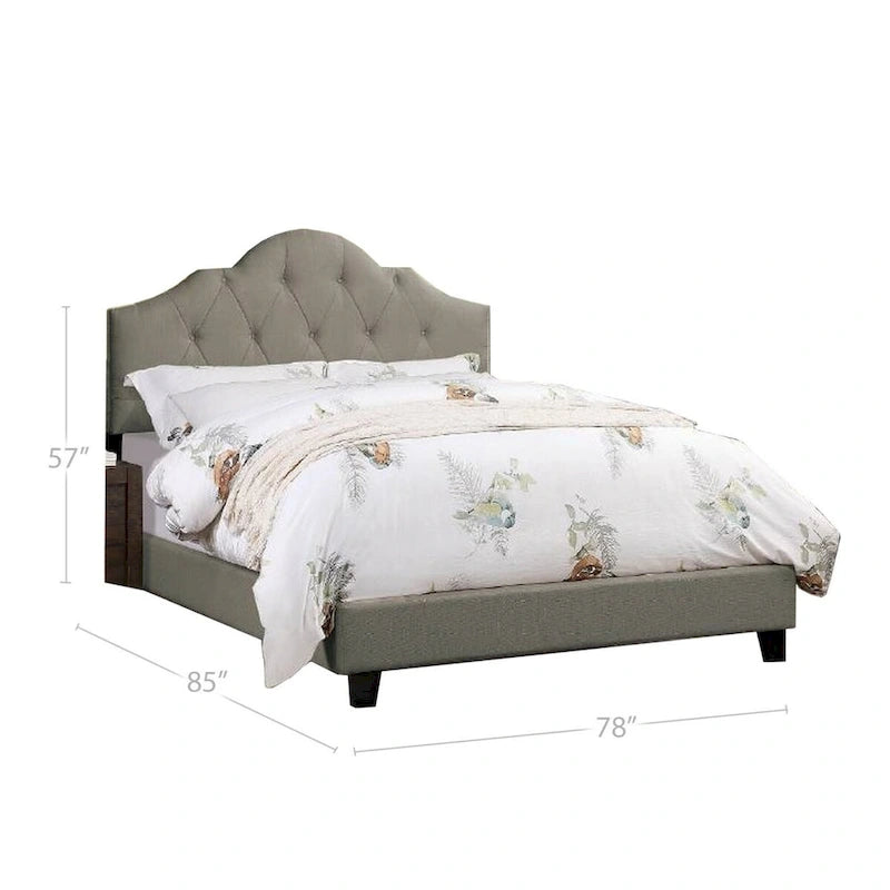 Lit King Size Rembourré, Tête de Lit Capitonnée Réglable, Tissu Gris