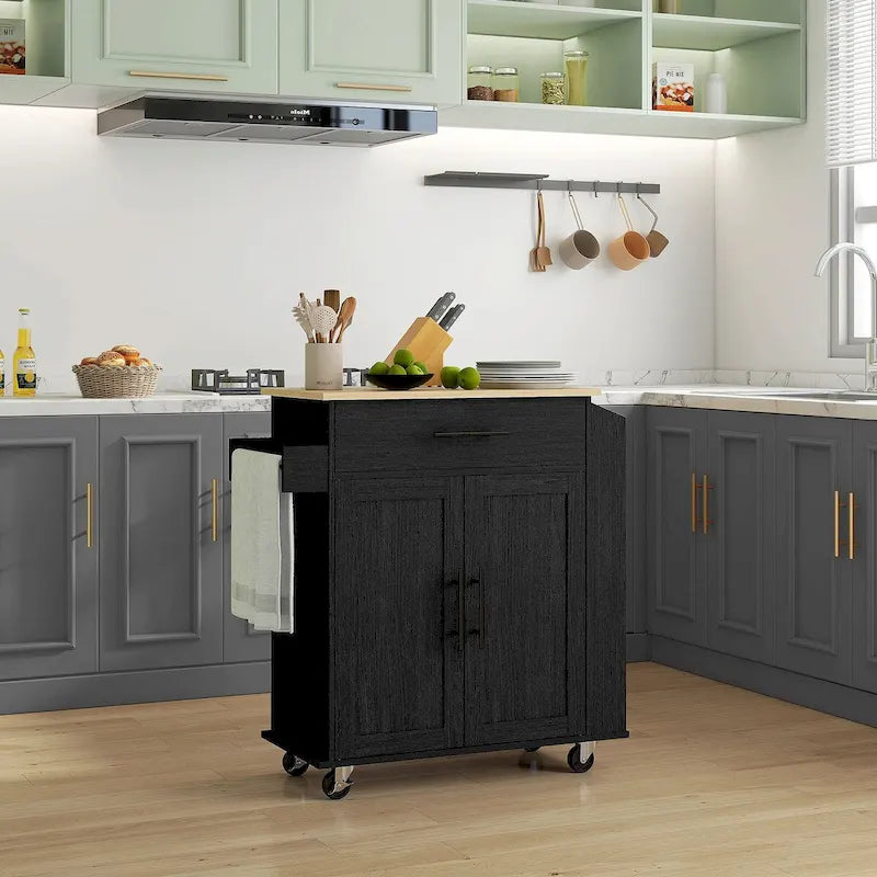Ilot de cuisine avec rangement, Chariot de cuisine roulant avec prises CA et ports USB