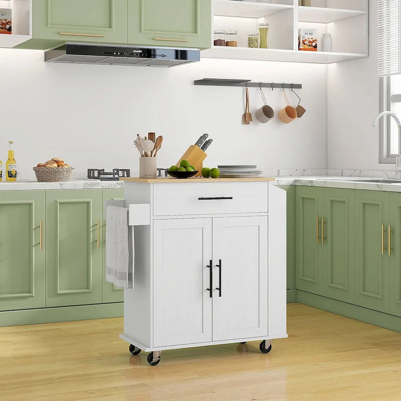 Ilot de cuisine avec rangement, Chariot de cuisine roulant avec prises CA et ports USB