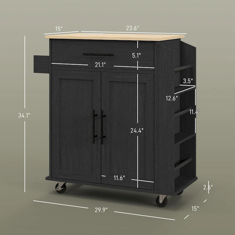Ilot de cuisine avec rangement, Chariot de cuisine roulant avec prises CA et ports USB