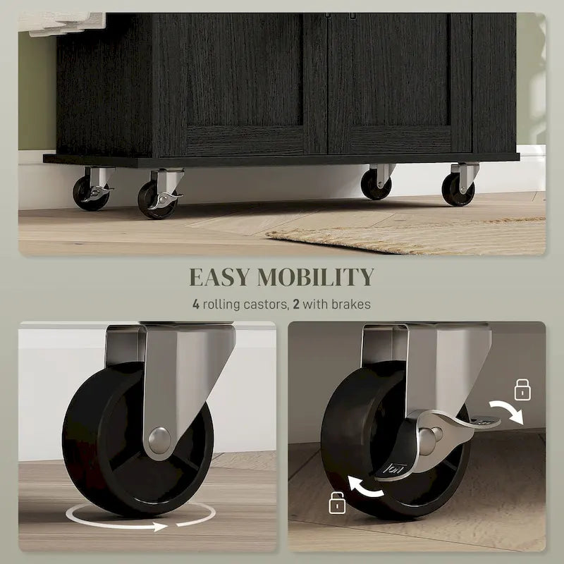 Ilot de cuisine avec rangement, Chariot de cuisine roulant avec prises CA et ports USB