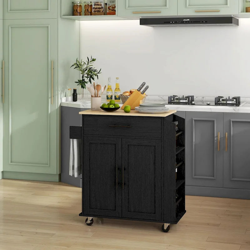 Ilot de cuisine avec rangement, Chariot de cuisine roulant avec prises CA et ports USB