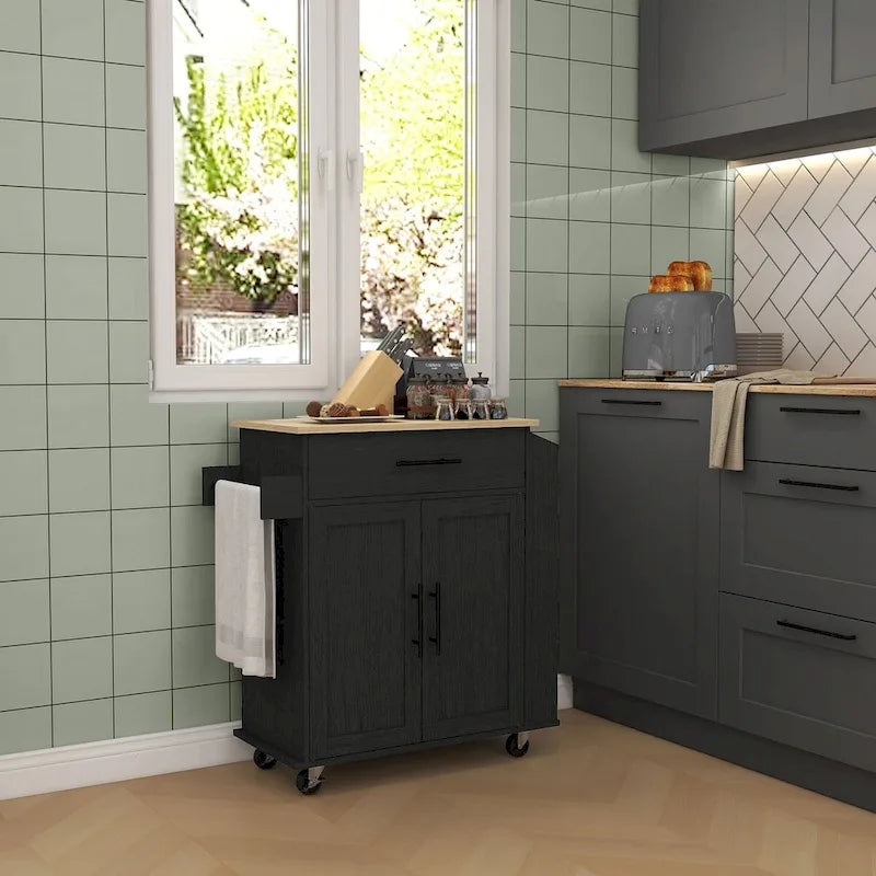 Ilot de cuisine avec rangement, Chariot de cuisine roulant avec prises CA et ports USB