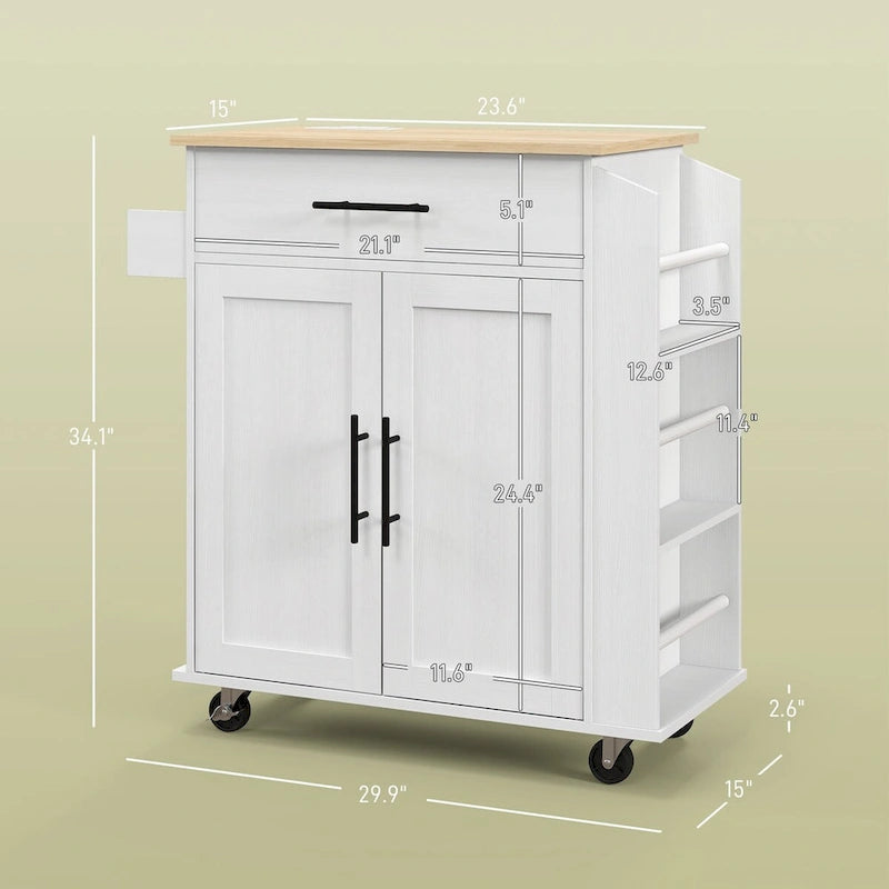 Ilot de cuisine avec rangement, Chariot de cuisine roulant avec prises CA et ports USB
