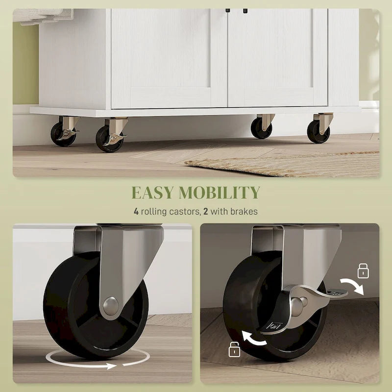Ilot de cuisine avec rangement, Chariot de cuisine roulant avec prises CA et ports USB