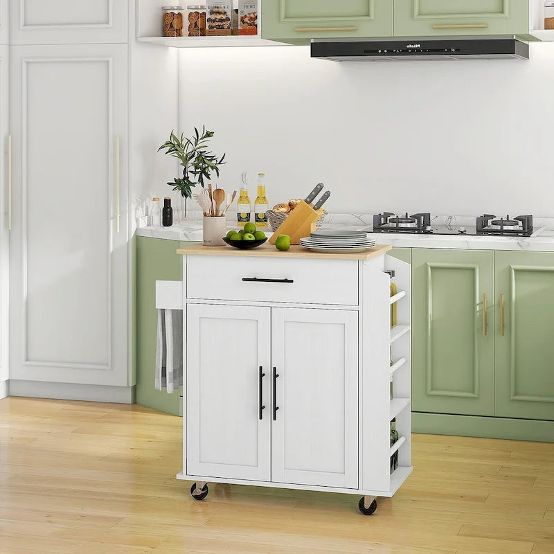 Ilot de cuisine avec rangement, Chariot de cuisine roulant avec prises CA et ports USB