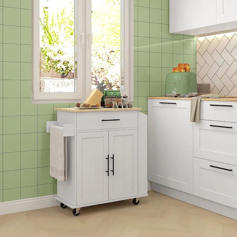 Ilot de cuisine avec rangement, Chariot de cuisine roulant avec prises CA et ports USB