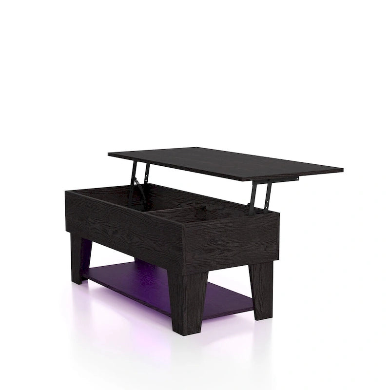 Table basse moderne à plateau relevable de 39 pouces avec lumière LED 16 couleurs et rangement caché