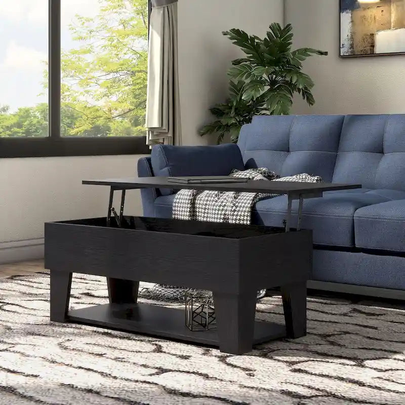 Table basse moderne à plateau relevable de 39 pouces avec lumière LED 16 couleurs et rangement caché