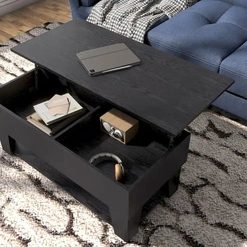 Table basse moderne à plateau relevable de 39 pouces avec lumière LED 16 couleurs et rangement caché
