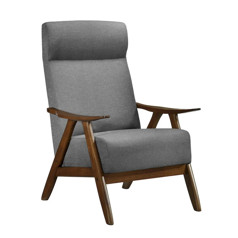 Fauteuil d'appoint de 32 pouces, Lin polyester gris clair, Bois massif