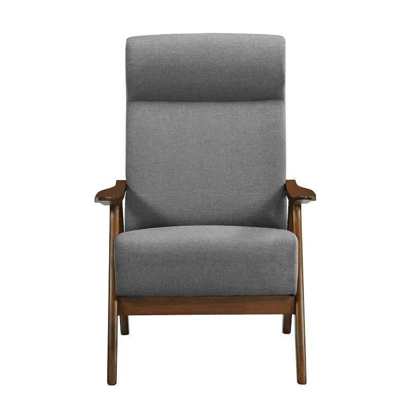 Fauteuil d'appoint de 32 pouces, Lin polyester gris clair, Bois massif