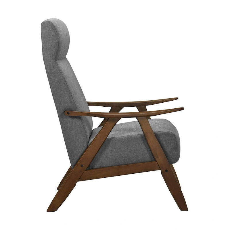 Fauteuil d'appoint de 32 pouces, Lin polyester gris clair, Bois massif